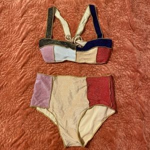 Color block sparkle high waisted bikini
